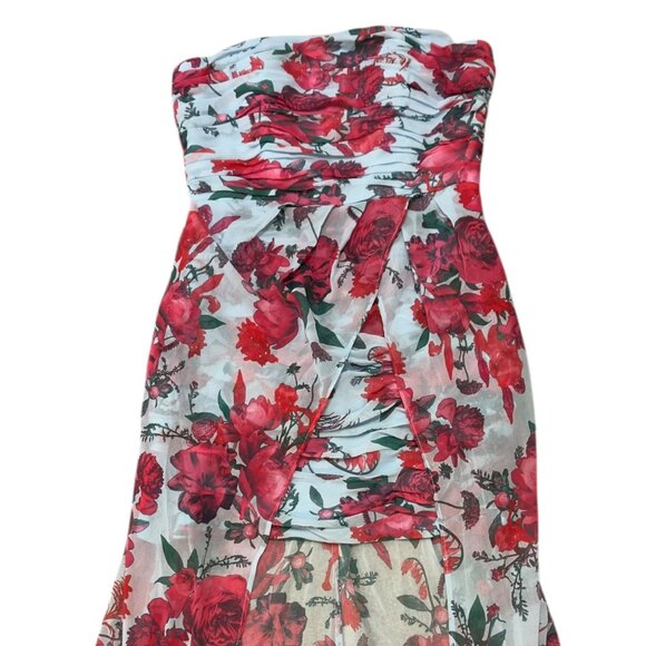 Hutch Lissi Strapless Ruched Mini Dress Sheer Overlay Icy Garden Floral Size 2 - Picture 4 of 10